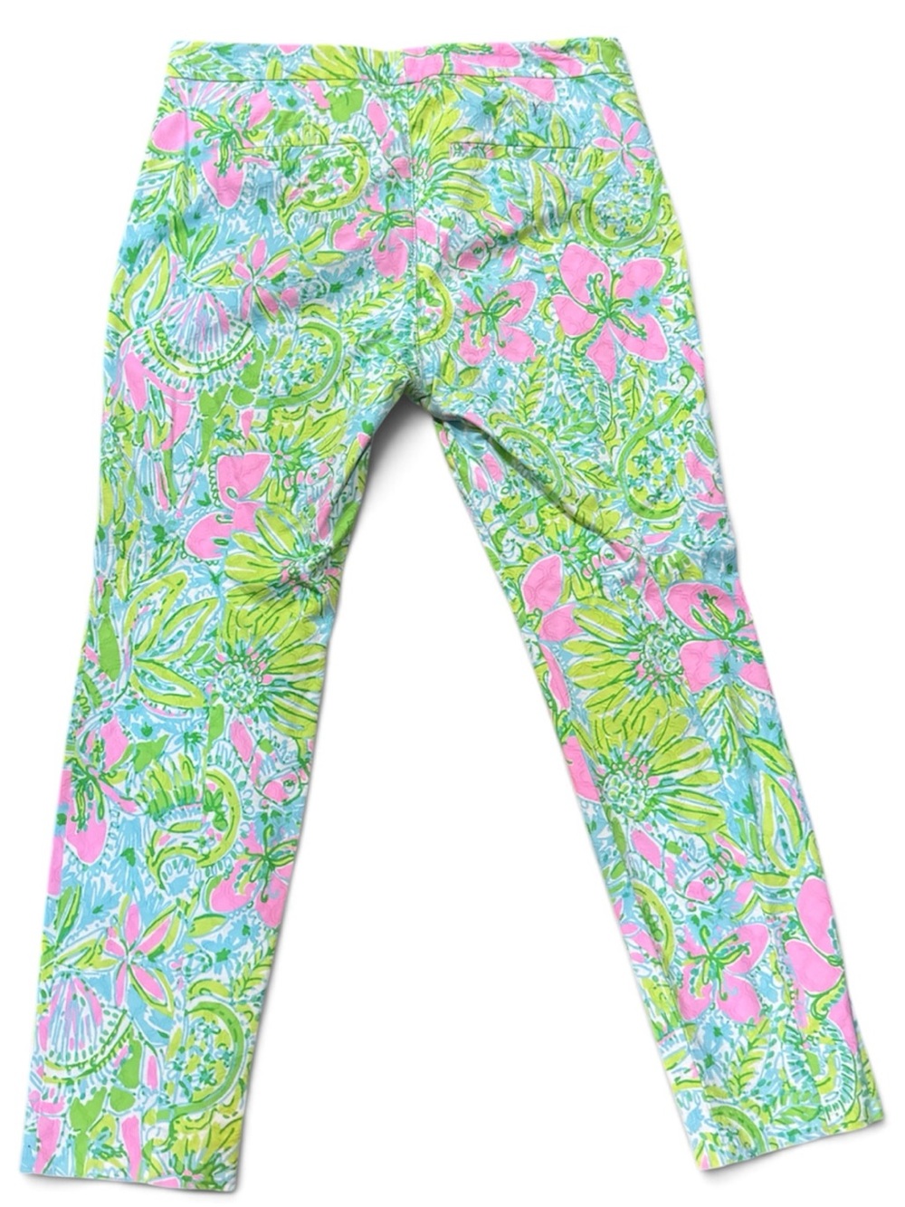 Lilly Pulitzer Bright Floral Stretch Pants - Pink & Green Sz 12 - Picture 5 of 7